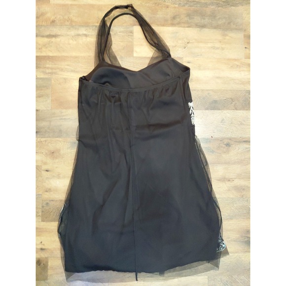 Y2k Taboo Mini Babydoll Halter Mesh Dress Lined Peekaboo Embroidery XL - Picture 4 of 8